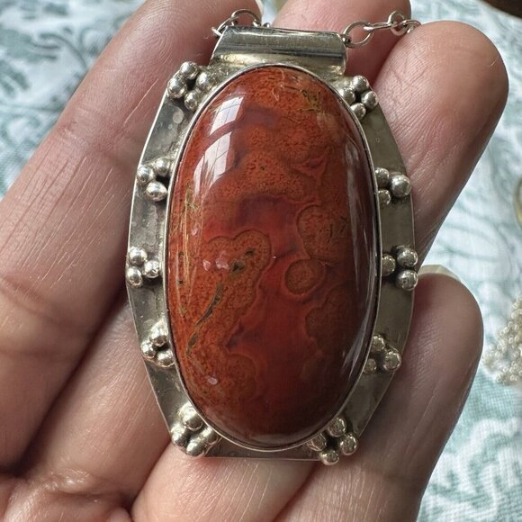 Ray Youmans Dinosaur Therapod Gembone Pendant Necklace Sterling 20" Silver 25.0g - Picture 1 of 12